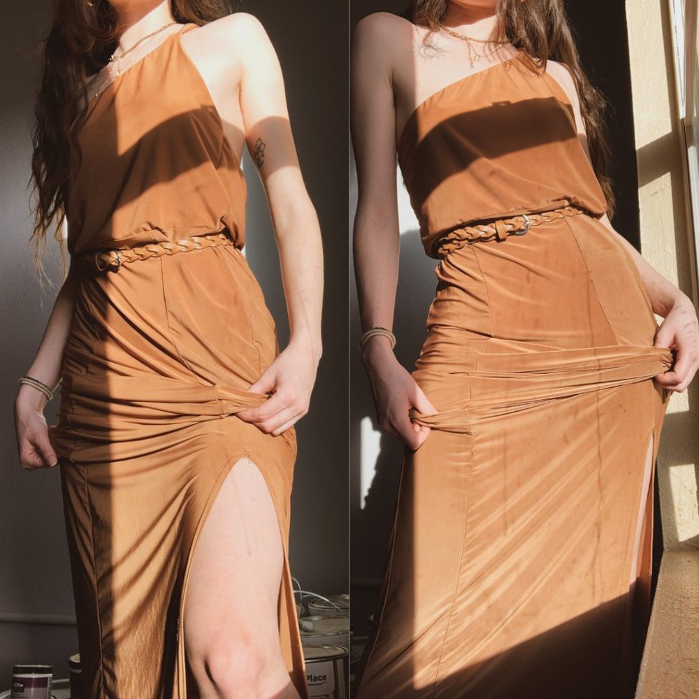 Beige One-Shoulder Maxi